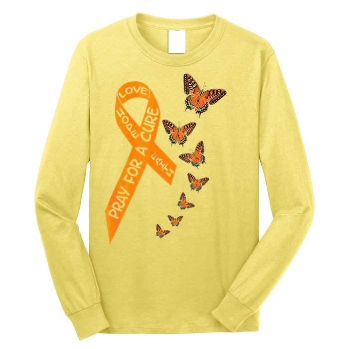 Multiple Sclerosis Awareness Butterfly Orange Ribbon Long Sleeve Shirt