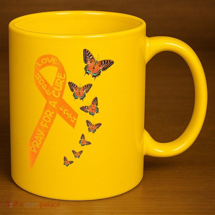 Multiple Sclerosis Awareness Butterfly Orange Ribbon 11oz C Handle Ceramic Mug