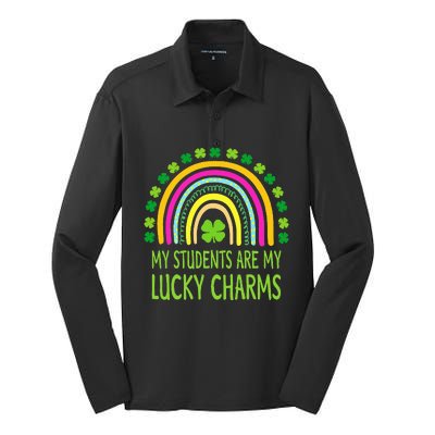 My Students Are My Charms Teacher St Patricks Day Silk Touch Performance Long Sleeve Polo