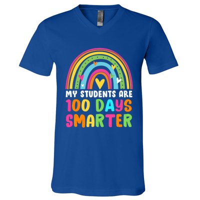 My Students Are 100 Days Smarter Rainbow Teacher Gift V-Neck T-Shirt