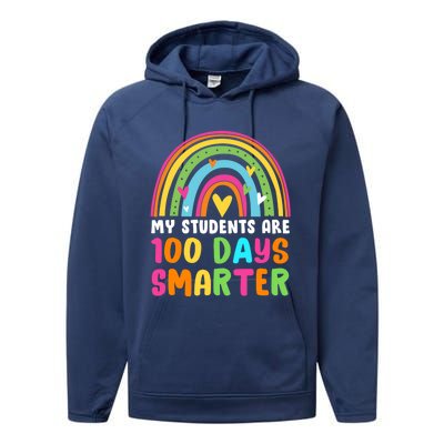 My Students Are 100 Days Smarter Rainbow Teacher Gift Performance Fleece Hoodie