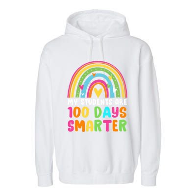 My Students Are 100 Days Smarter Rainbow Teacher Gift Garment-Dyed Fleece Hoodie