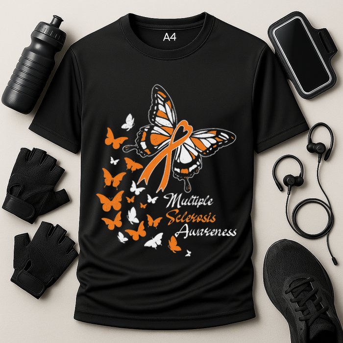Multiple Sclerosis Awareness Butterflies Gift Cooling Performance Crew T-Shirt