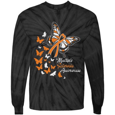 Multiple Sclerosis Awareness Butterflies Gift Tie-Dye Long Sleeve Shirt