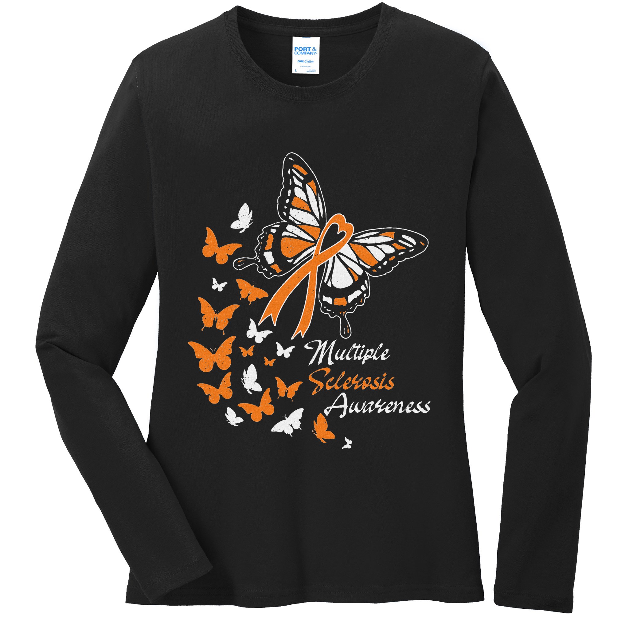 Multiple Sclerosis Awareness Butterflies Gift Ladies Long Sleeve Shirt