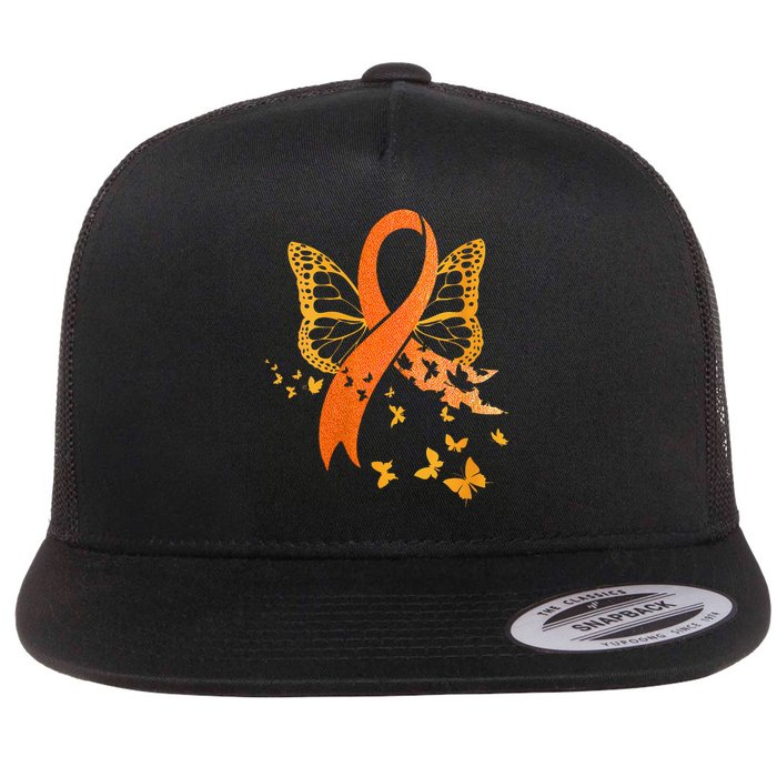 Multiple Sclerosis Awareness Orange Ribbon Butterfly Fighter Flat Bill Trucker Hat