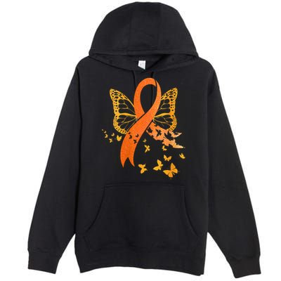 Multiple Sclerosis Awareness Orange Ribbon Butterfly Fighter Premium Pullover Hoodie