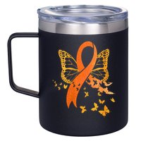 Multiple Sclerosis Awareness Orange Ribbon Butterfly Fighter 12oz Stainless Steel Coffee Mug