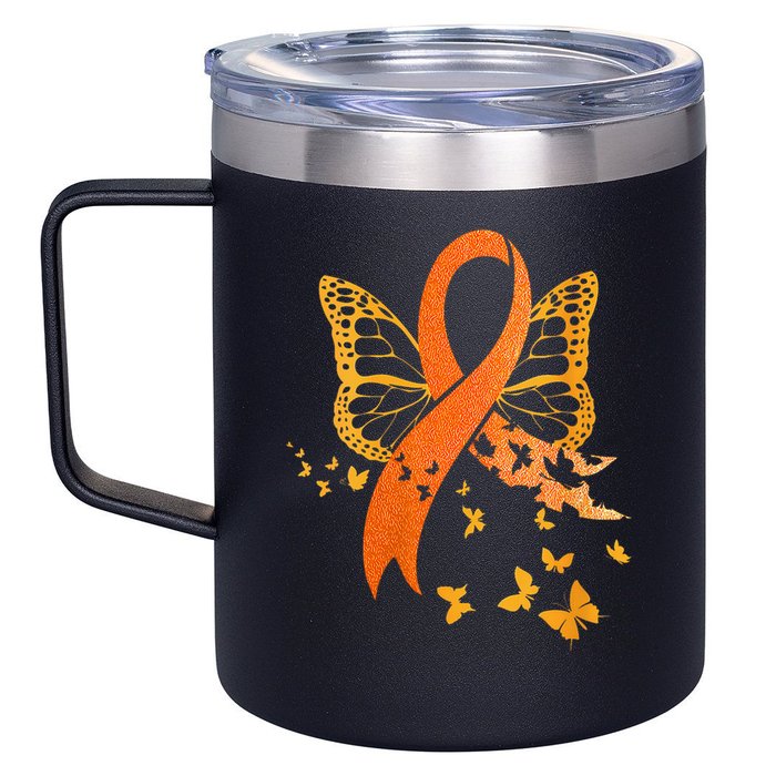 Multiple Sclerosis Awareness Orange Ribbon Butterfly Fighter 12oz Stainless Steel Coffee Mug