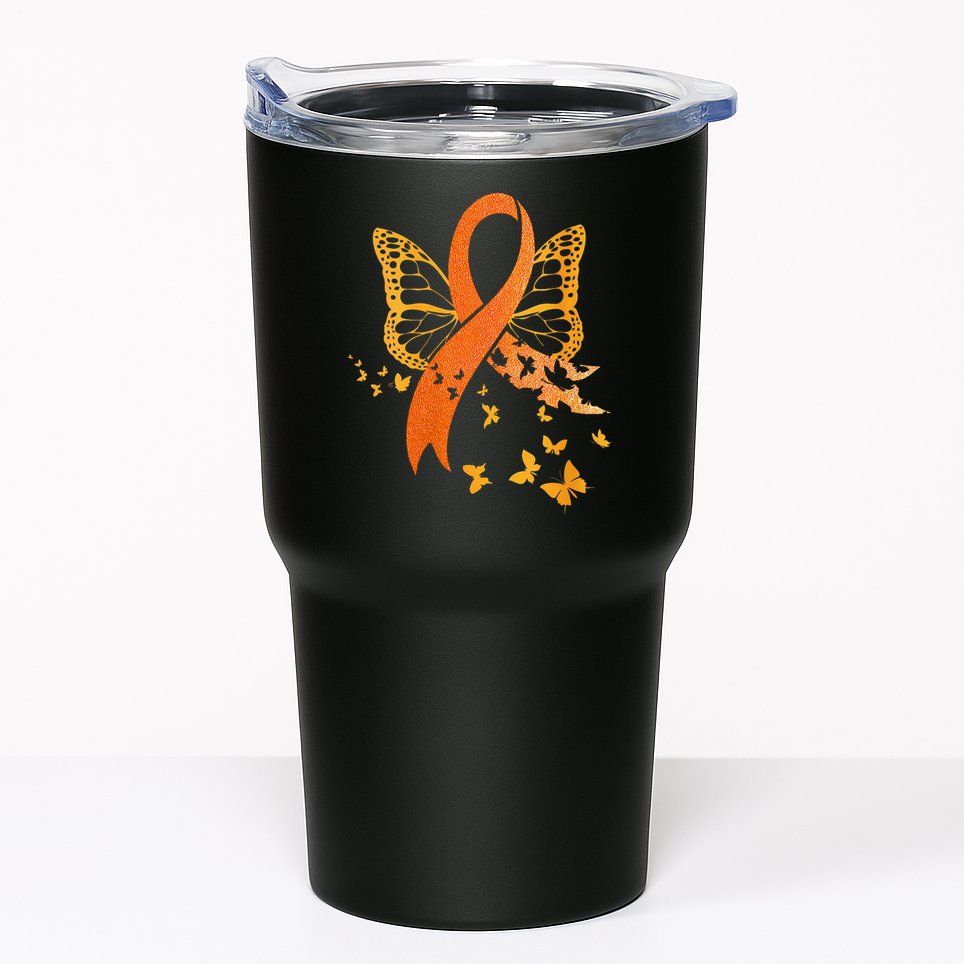 Multiple Sclerosis Awareness Orange Ribbon Butterfly Fighter Tumbler