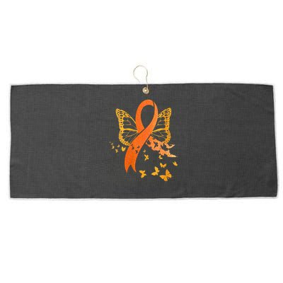 Multiple Sclerosis Awareness Orange Ribbon Butterfly Fighter Large Microfiber Waffle Golf Towel