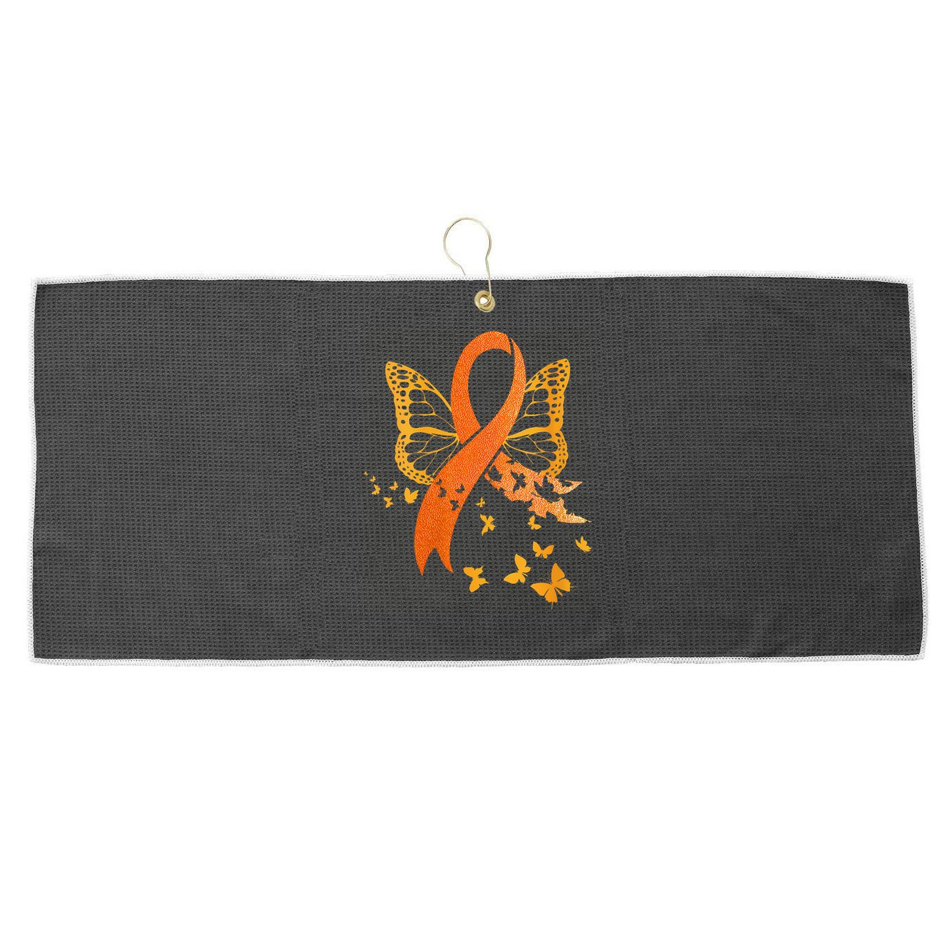 Multiple Sclerosis Awareness Orange Ribbon Butterfly Fighter Large Microfiber Waffle Golf Towel