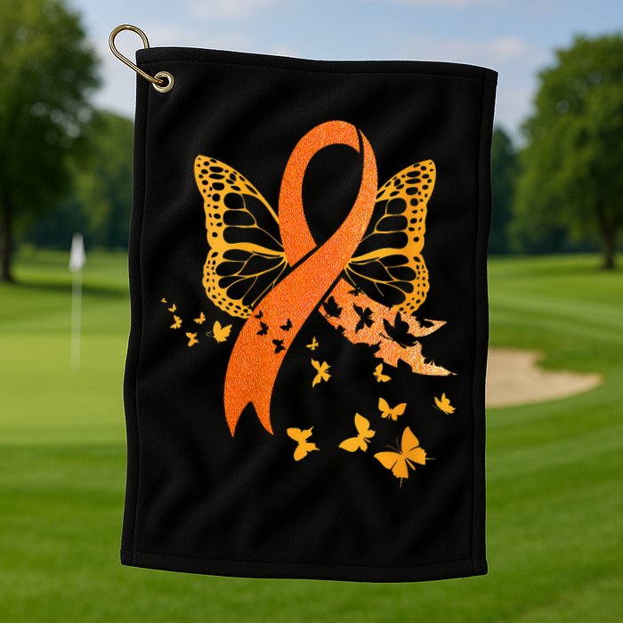 Multiple Sclerosis Awareness Orange Ribbon Butterfly Fighter Golf Towel