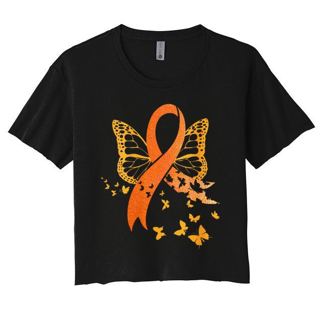 Multiple Sclerosis Awareness Orange Ribbon Butterfly Fighter Crop Top
