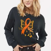 Multiple Sclerosis Awareness Orange Ribbon Butterfly Fighter Cropped Pullover Crew