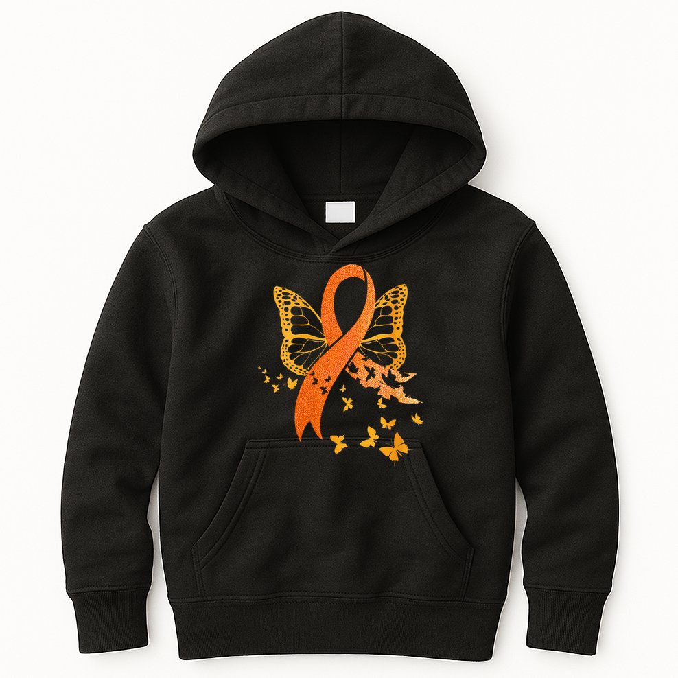 Multiple Sclerosis Awareness Orange Ribbon Butterfly Fighter Kids Hoodie