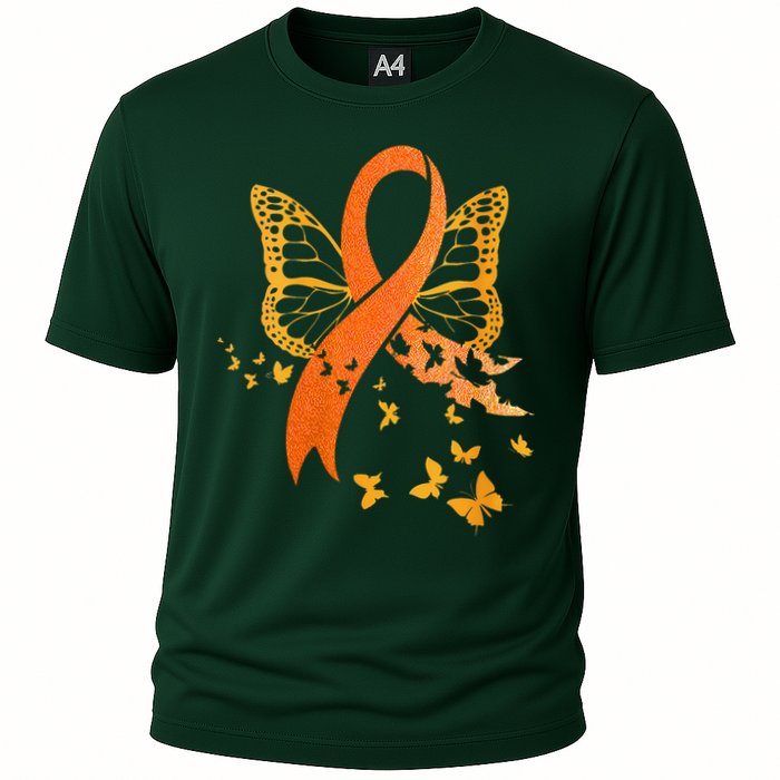 Multiple Sclerosis Awareness Orange Ribbon Butterfly Fighter Performance Shirt