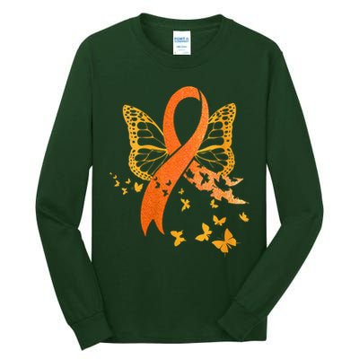 Multiple Sclerosis Awareness Orange Ribbon Butterfly Fighter Tall Long Sleeve T-Shirt