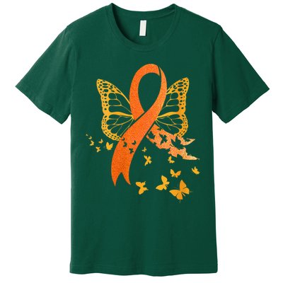 Multiple Sclerosis Awareness Orange Ribbon Butterfly Fighter Premium T-Shirt