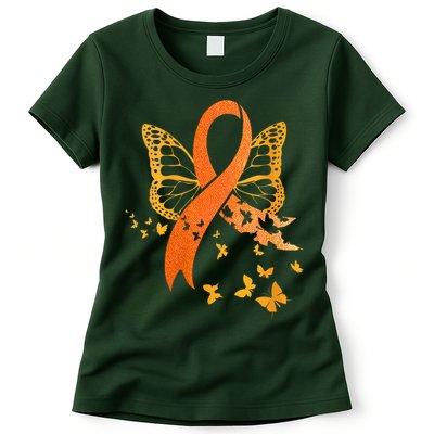 Multiple Sclerosis Awareness Orange Ribbon Butterfly Fighter Womens T-Shirt