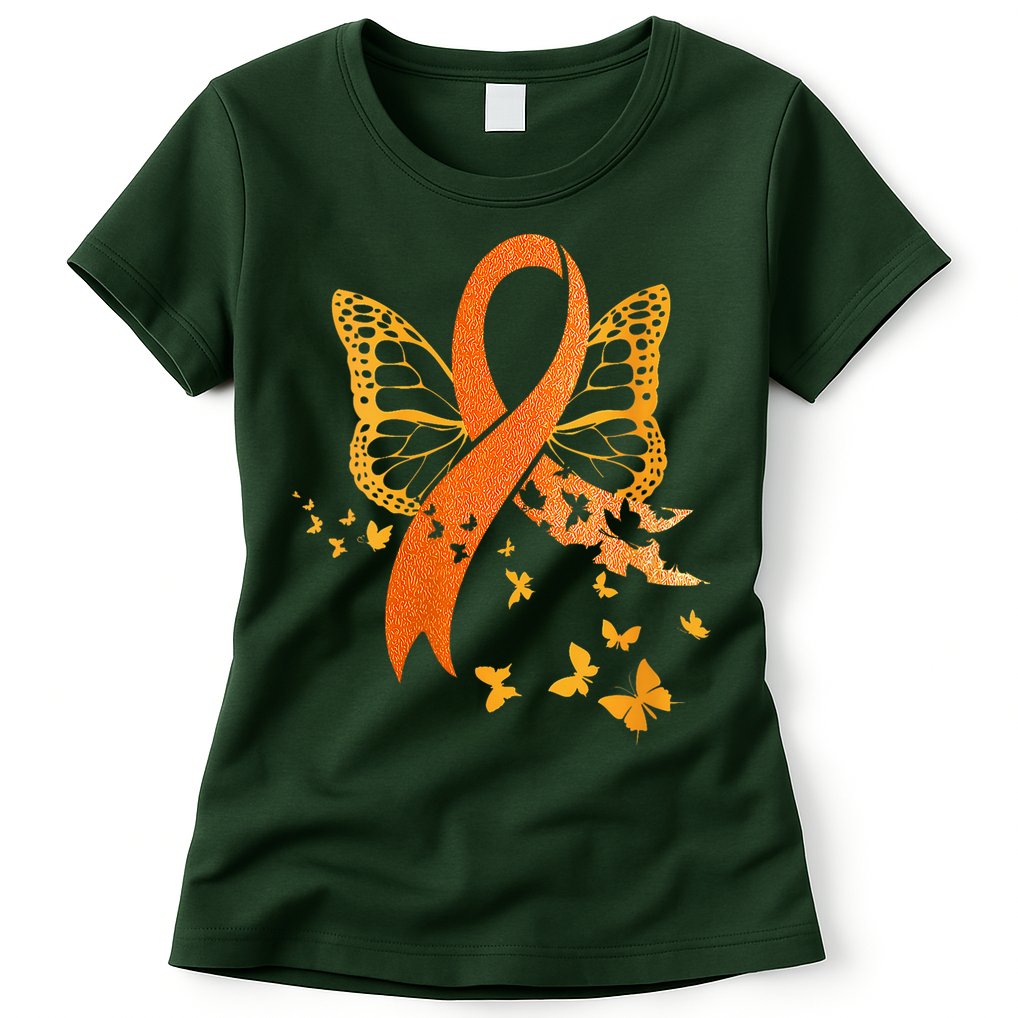 Multiple Sclerosis Awareness Orange Ribbon Butterfly Fighter Womens T-Shirt