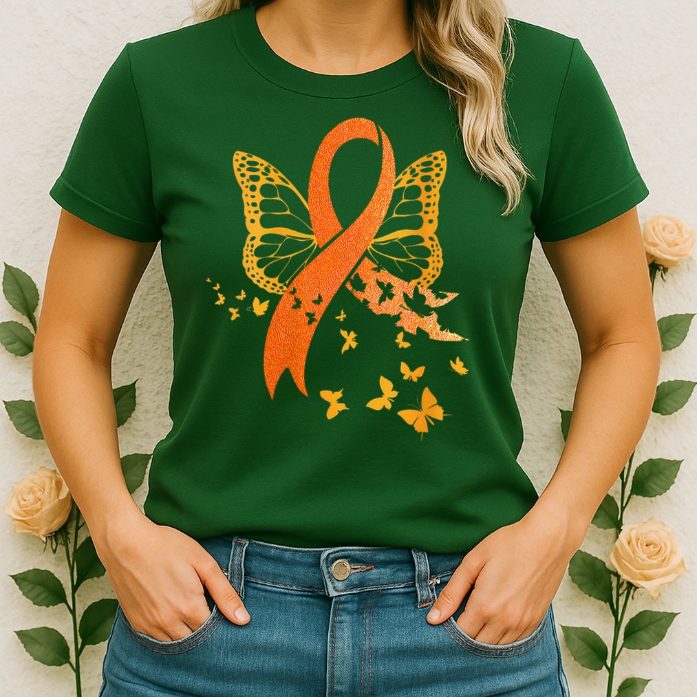 Multiple Sclerosis Awareness Orange Ribbon Butterfly Fighter Womens T-Shirt