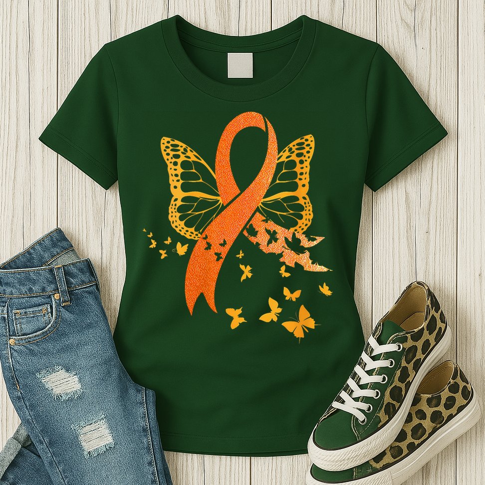 Multiple Sclerosis Awareness Orange Ribbon Butterfly Fighter Womens T-Shirt