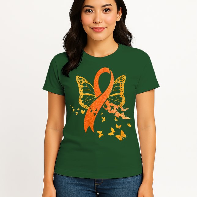 Multiple Sclerosis Awareness Orange Ribbon Butterfly Fighter Womens T-Shirt