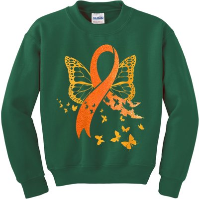 Multiple Sclerosis Awareness Orange Ribbon Butterfly Fighter Kids Sweatshirt