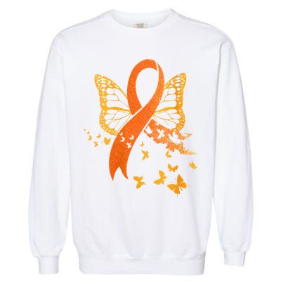 Multiple Sclerosis Awareness Orange Ribbon Butterfly Fighter Garment-Dyed Sweatshirt