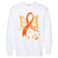 Multiple Sclerosis Awareness Orange Ribbon Butterfly Fighter Garment-Dyed Sweatshirt