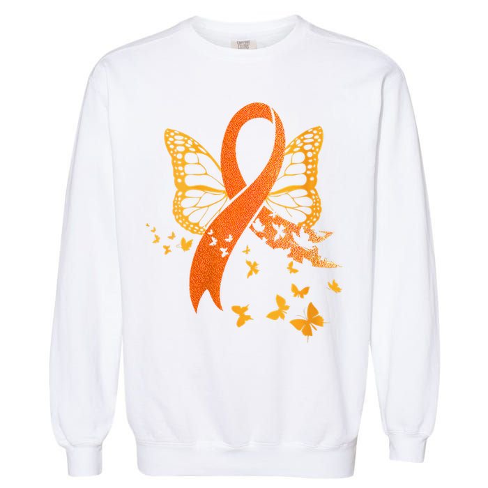 Multiple Sclerosis Awareness Orange Ribbon Butterfly Fighter Garment-Dyed Sweatshirt
