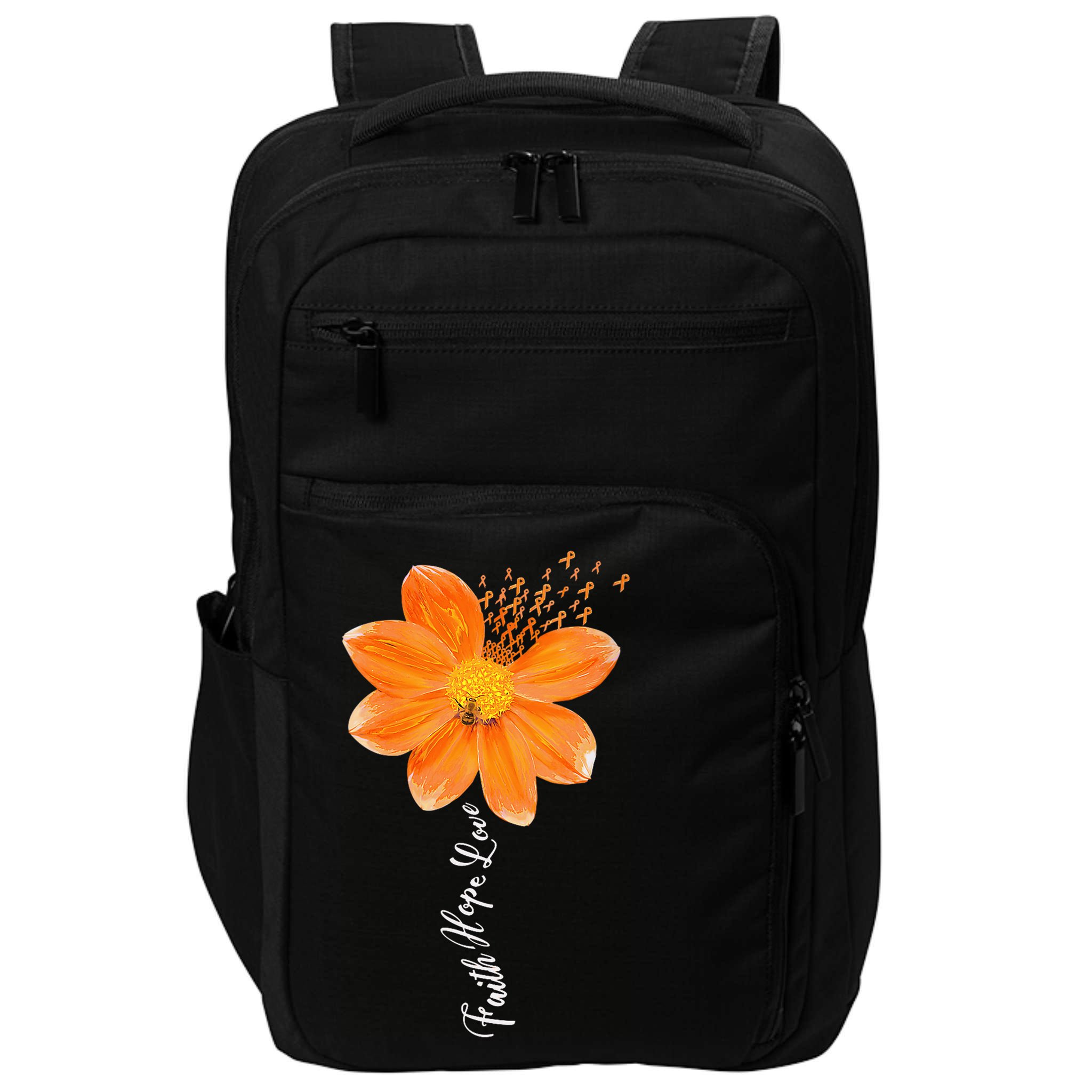 Multiple Sclerosis Awareness Orange Flower Ribbon Faith Hope Impact Tech Backpack