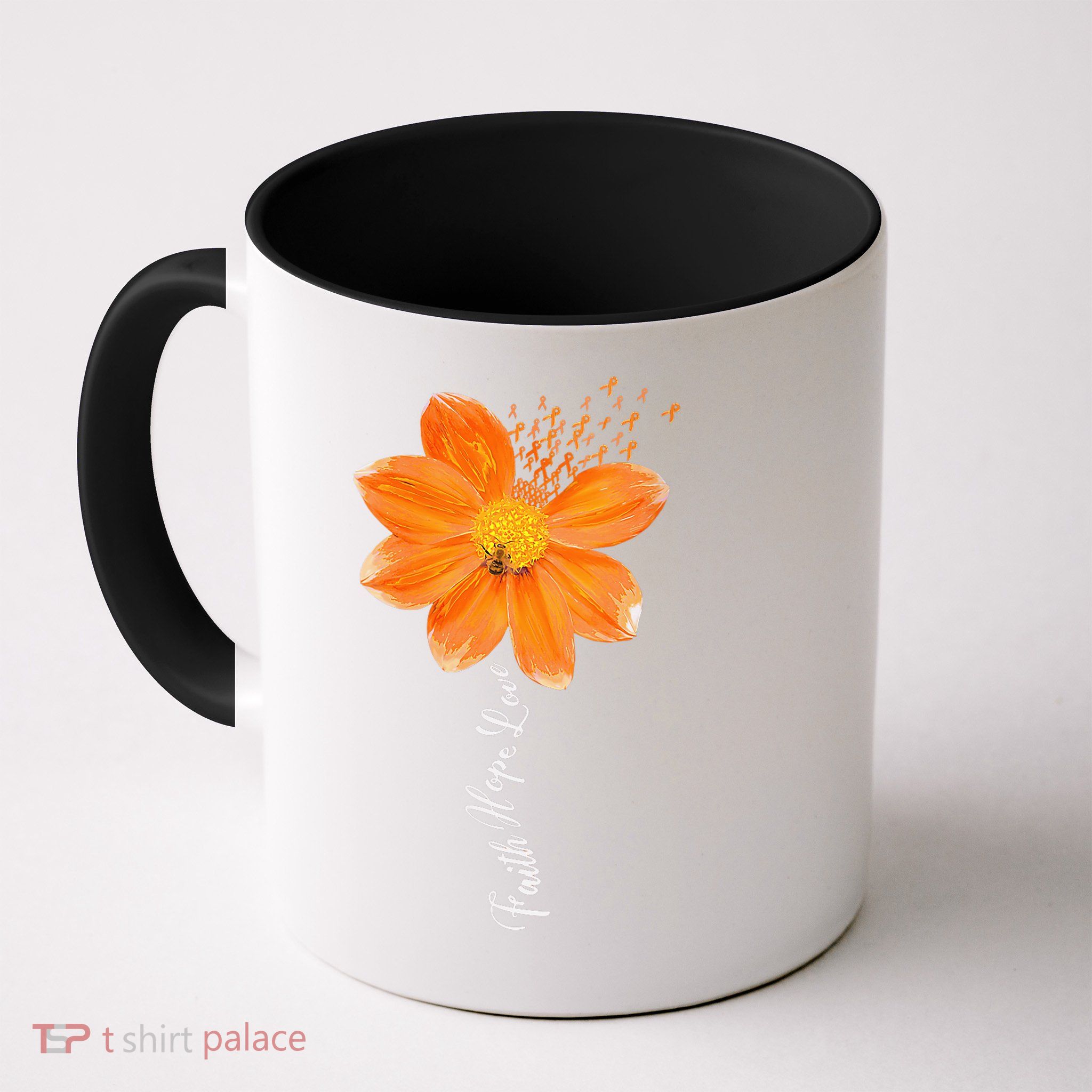 Multiple Sclerosis Awareness Orange Flower Ribbon Faith Hope Mug