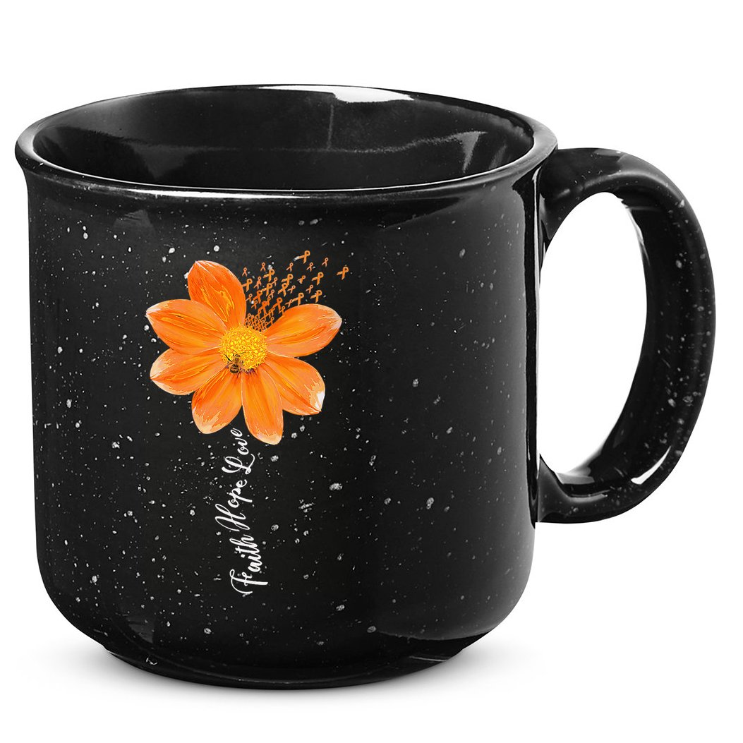 Multiple Sclerosis Awareness Orange Flower Ribbon Faith Hope 15oz Campfire Ceramic Mug