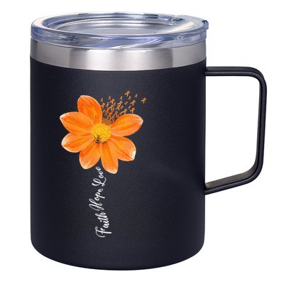 Multiple Sclerosis Awareness Orange Flower Ribbon Faith Hope 12oz Stainless Steel Coffee Mug