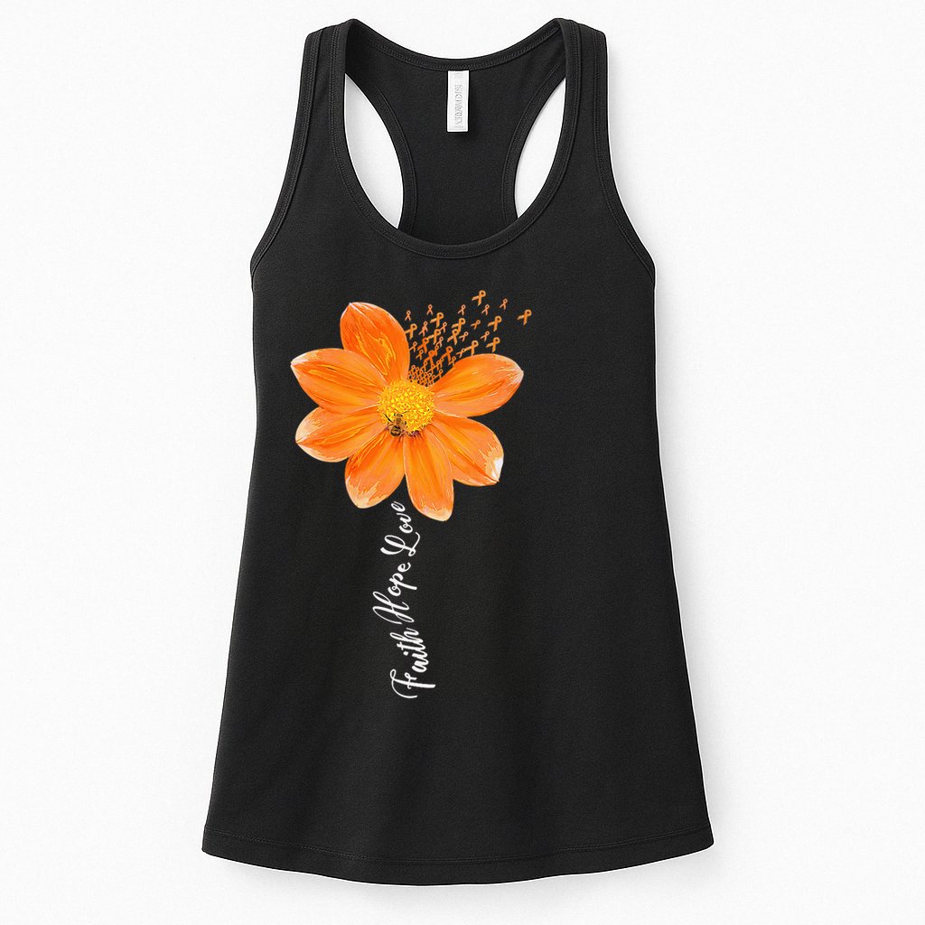 Multiple Sclerosis Awareness Orange Flower Ribbon Faith Hope Womens Tank Top