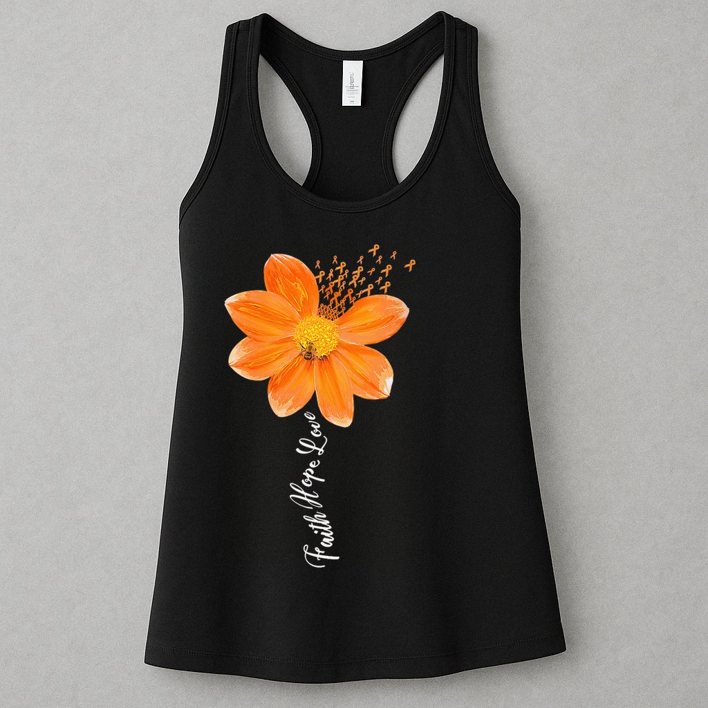 Multiple Sclerosis Awareness Orange Flower Ribbon Faith Hope Womens Tank Top
