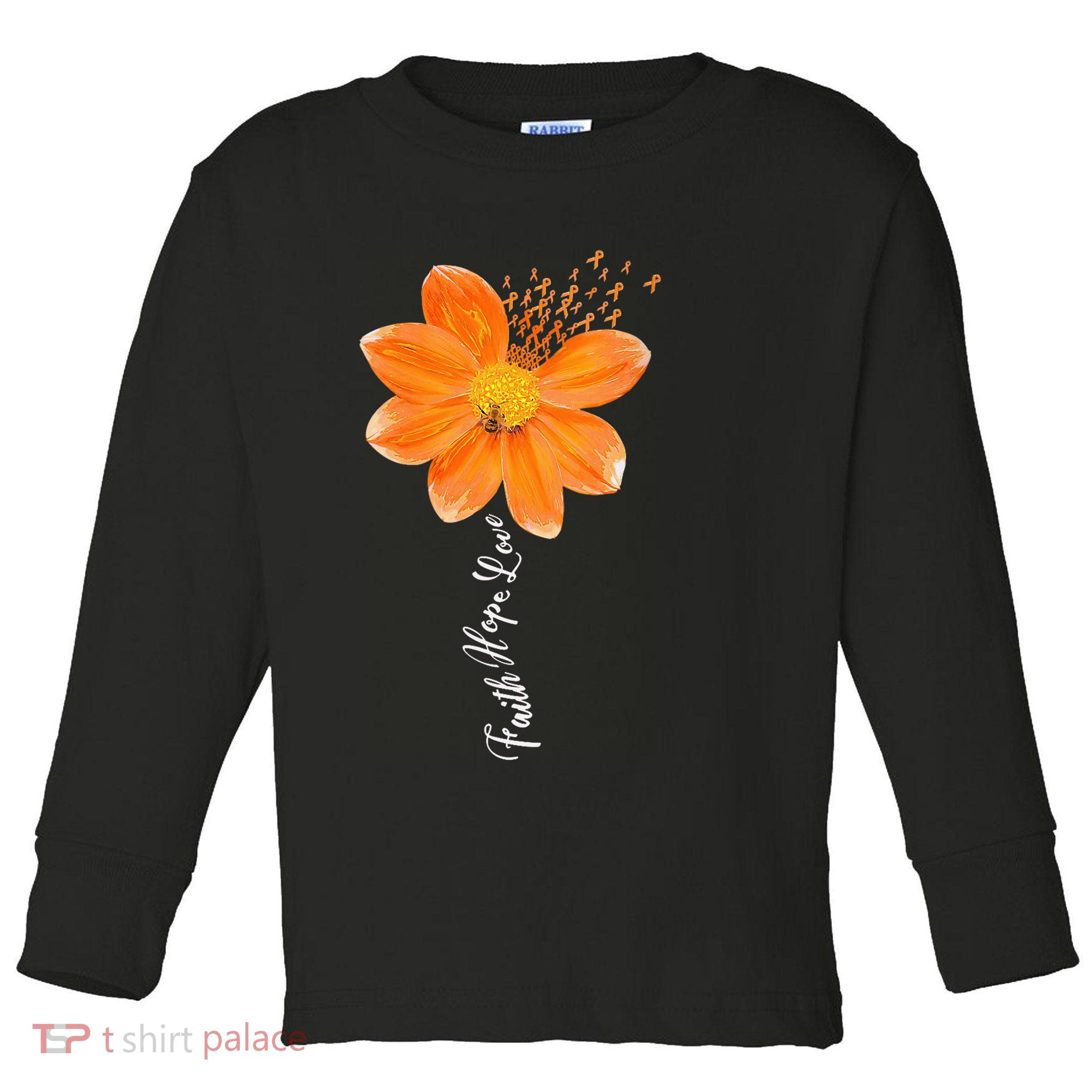 Multiple Sclerosis Awareness Orange Flower Ribbon Faith Hope Toddler Long Sleeve Shirt