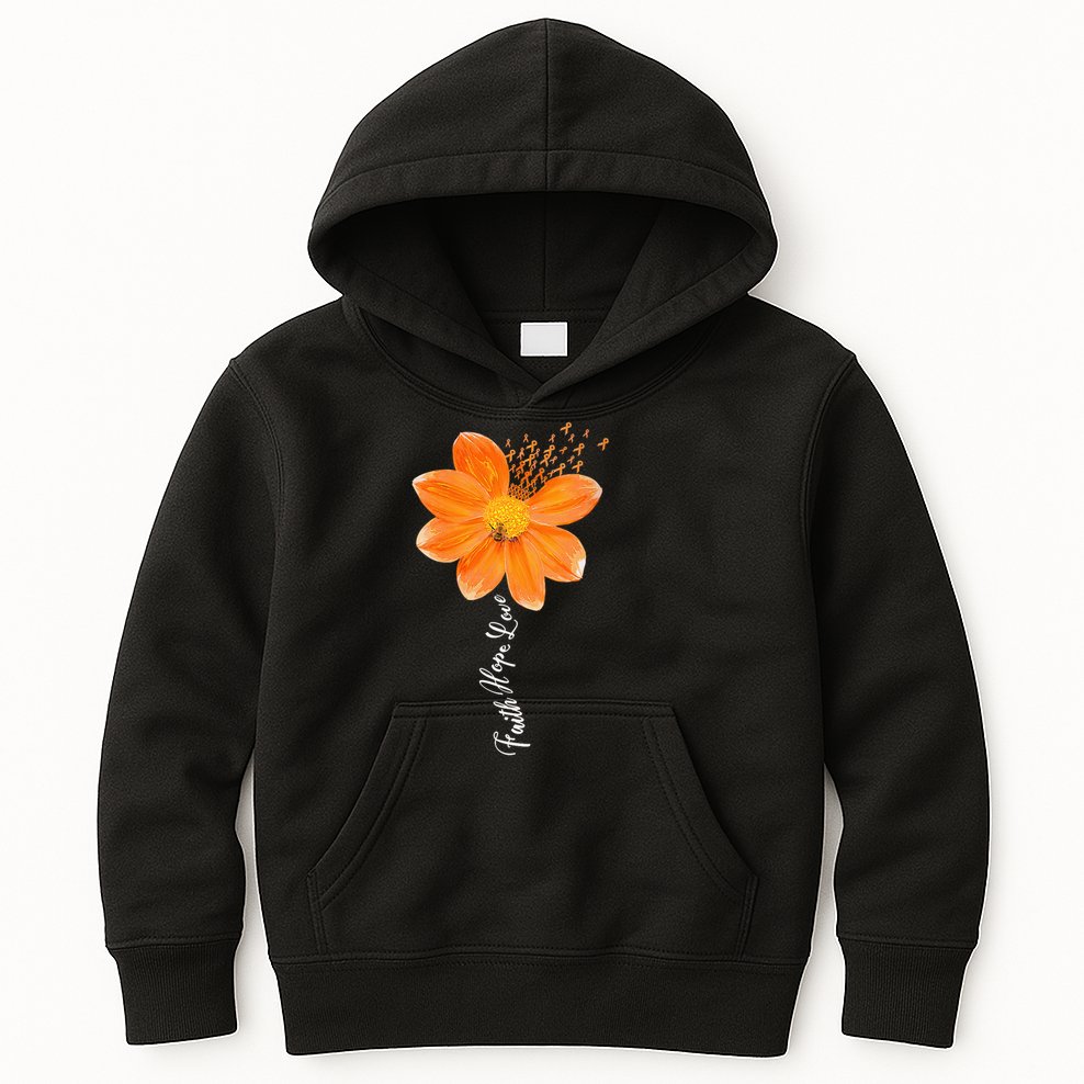 Multiple Sclerosis Awareness Orange Flower Ribbon Faith Hope Kids Hoodie