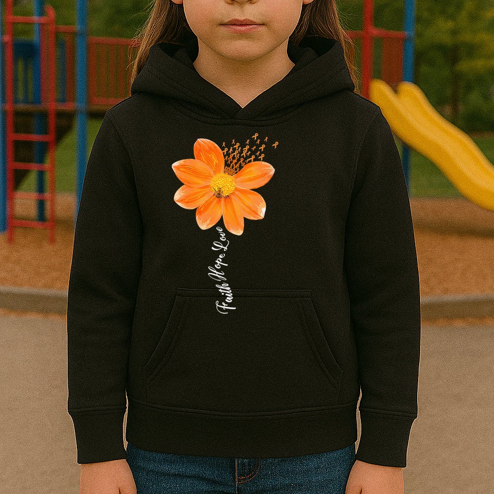 Multiple Sclerosis Awareness Orange Flower Ribbon Faith Hope Kids Hoodie