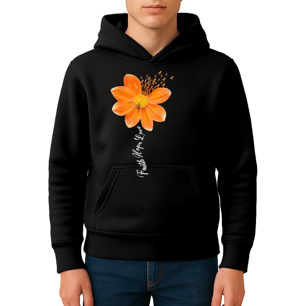 Multiple Sclerosis Awareness Orange Flower Ribbon Faith Hope Kids Hoodie