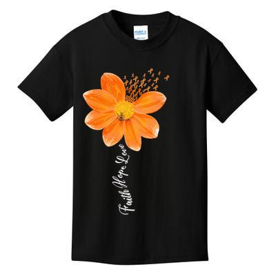 Multiple Sclerosis Awareness Orange Flower Ribbon Faith Hope Kids T-Shirt