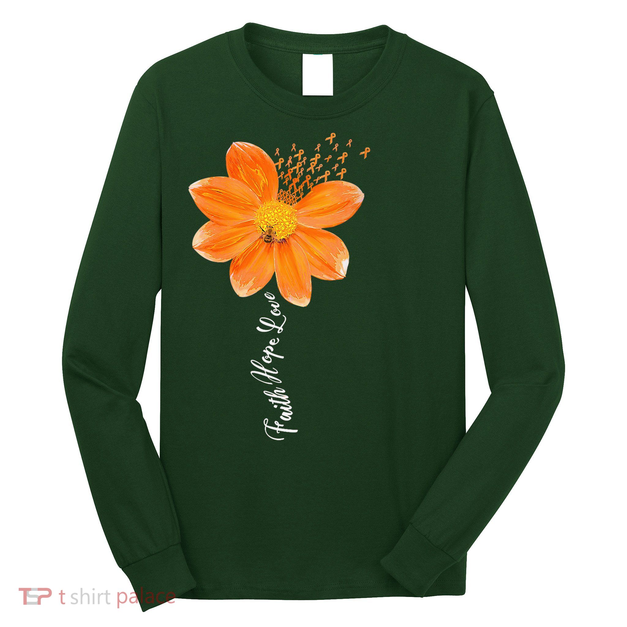 Multiple Sclerosis Awareness Orange Flower Ribbon Faith Hope Long Sleeve Shirt