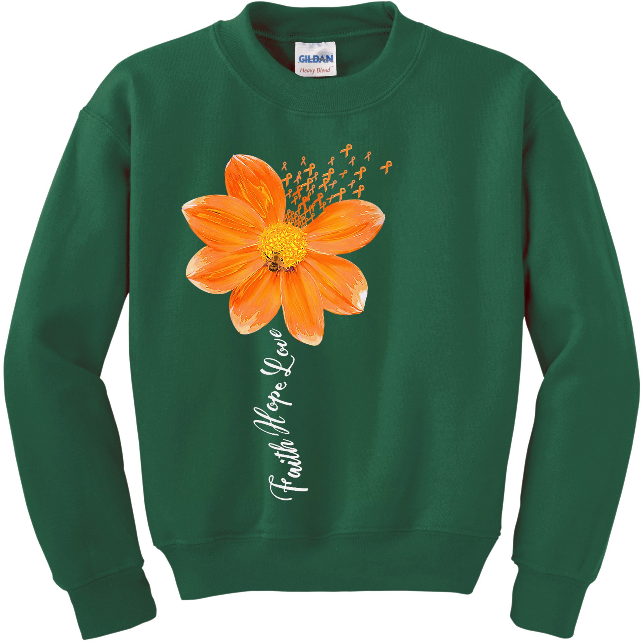 Multiple Sclerosis Awareness Orange Flower Ribbon Faith Hope Kids Sweatshirt