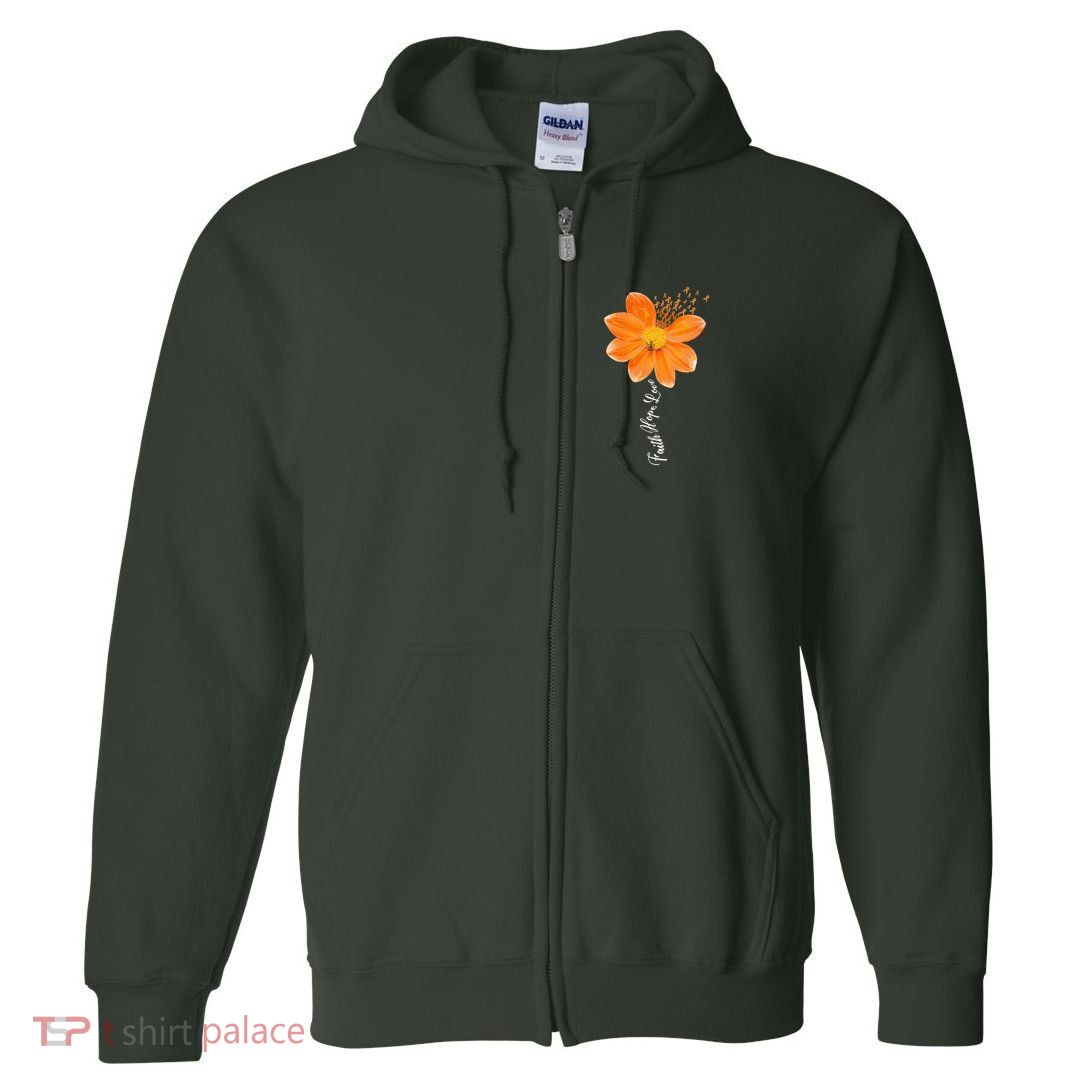 Multiple Sclerosis Awareness Orange Flower Ribbon Faith Hope Full Zip Hoodie