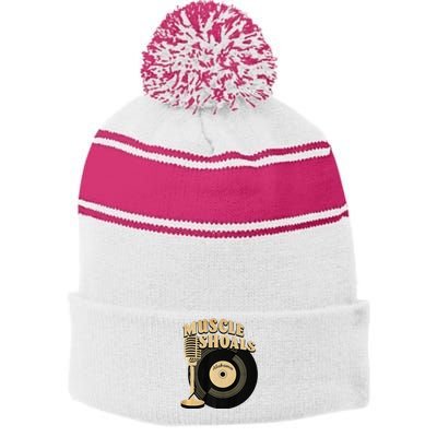 Muscle Shoals Alabama Vintage Style Stripe Pom Pom Beanie