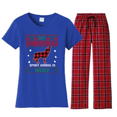 My Spirit Animal Is Wolf Lover Xmas Ugly Christmas Sweater Cute Gift Women's Flannel Pajama Set