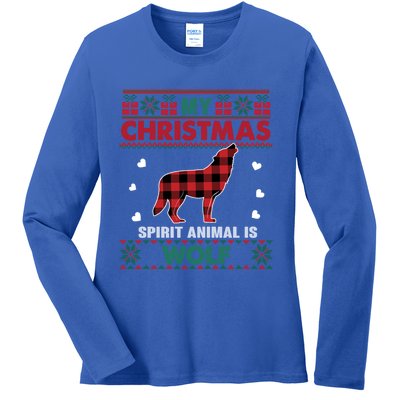 My Spirit Animal Is Wolf Lover Xmas Ugly Christmas Sweater Cute Gift Ladies Long Sleeve Shirt