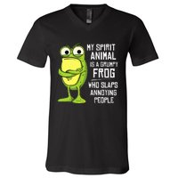 My Spirit Animal Is A Grumpy Frog Who Slaps Annoying People V-Neck T-Shirt